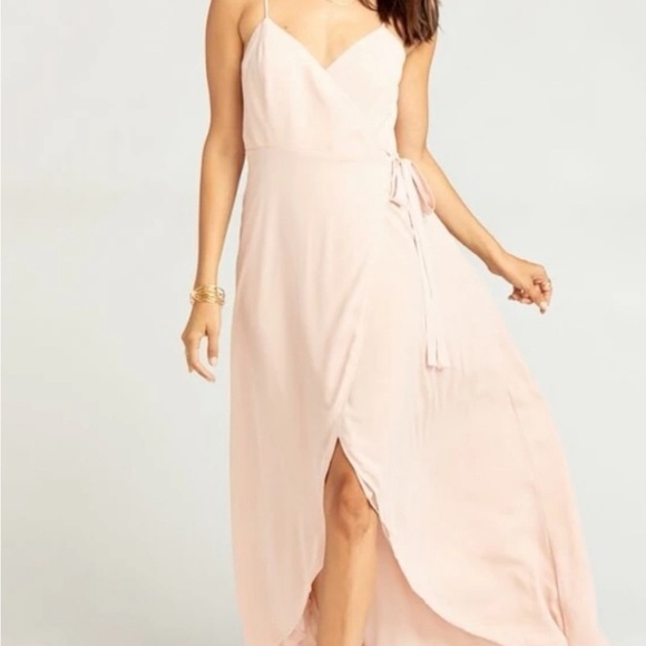 Show Me Your Mumu Liz wrap dress in soft beige maxi bridesmaid spaghetti strap - Picture 2 of 8